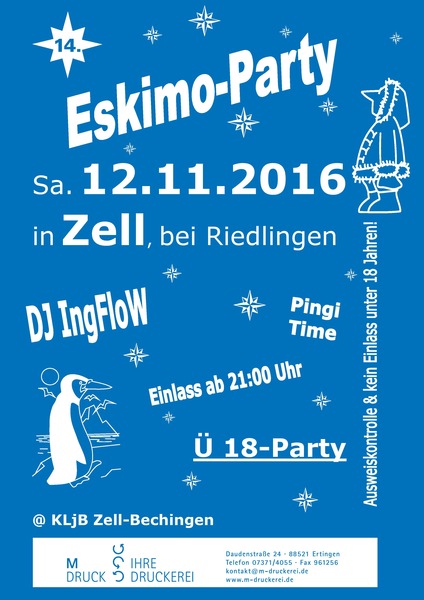 Party Flyer: Eskimo-Party am 12.11.2016 in Riedlingen